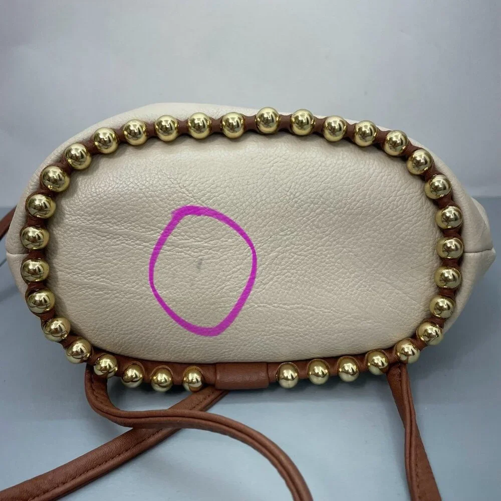Big Buddha Mini Small Bucket Backpack Shoulder Bag Cinch Studded Cream Beige